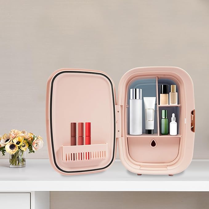 12L Skincare Fridge with Cooling & Heating, Ultra Quiet (<20dB) Cosmetic Refrigerator for Bedroom, Pink Mini Fridge for Skincare Products, Portable Makeup Fridge with Car/Home Use