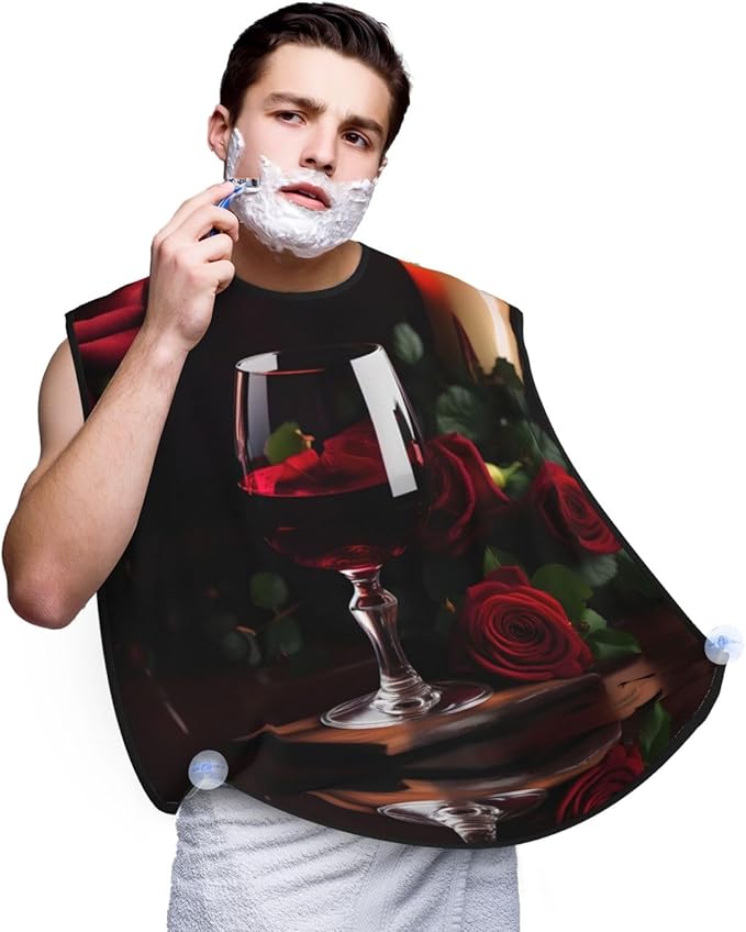 Purple And Teal Flowers Print Beard Bib Shaving Apron, Beard Hair Trimming Cape Gift For Dad