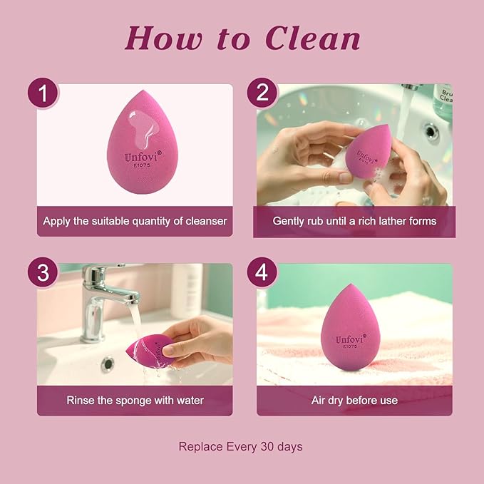 Makeup Sponge Set (4 Shapes 7 pcs) - Latex-Free Blending Sponge for Liquid, Cream & Powder, Soft Reusable Beauty Sponge for Wet/Dry Application, Face Foundation Blender (Rose Red)