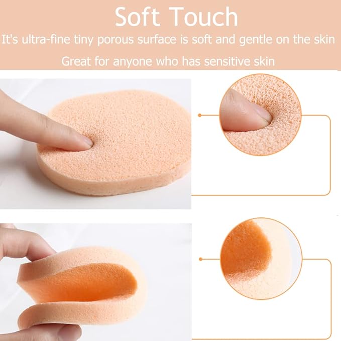Facial Sponge Compressed,60 Pcs PVA Professional Makeup Removal Wash Round Face Sponges Spa Pads Exfoliating Cleansing for Women,Orange