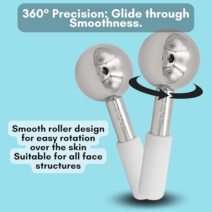 ZAQ Stainless Steel Ice Globes for Face and Eye (Silver), Durable Cryo Globes Use to Reduce Puffiness, Tighten Pores and Sinus Relief, Face Globes for Facial Massages and Daily Beauty Routines