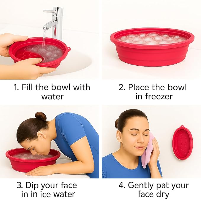 Ice Bowl for Face – Reusable Collapsible Cold Plunge Skincare Set, Face Ice Mold for Puffiness Relief, Skin Tightening, Redness & Glowing Skin Routine Bonus : Facial Scrubber