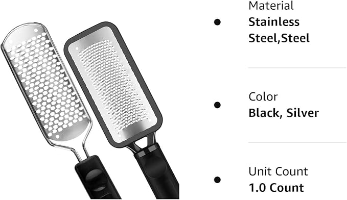 2Pcs Colossal Professional Foot File and Callus Remover, High Grade Stainless Steel Foot Rasp for Wet and Dry Feet, Washable Pedicure Tool for Smooth Heels