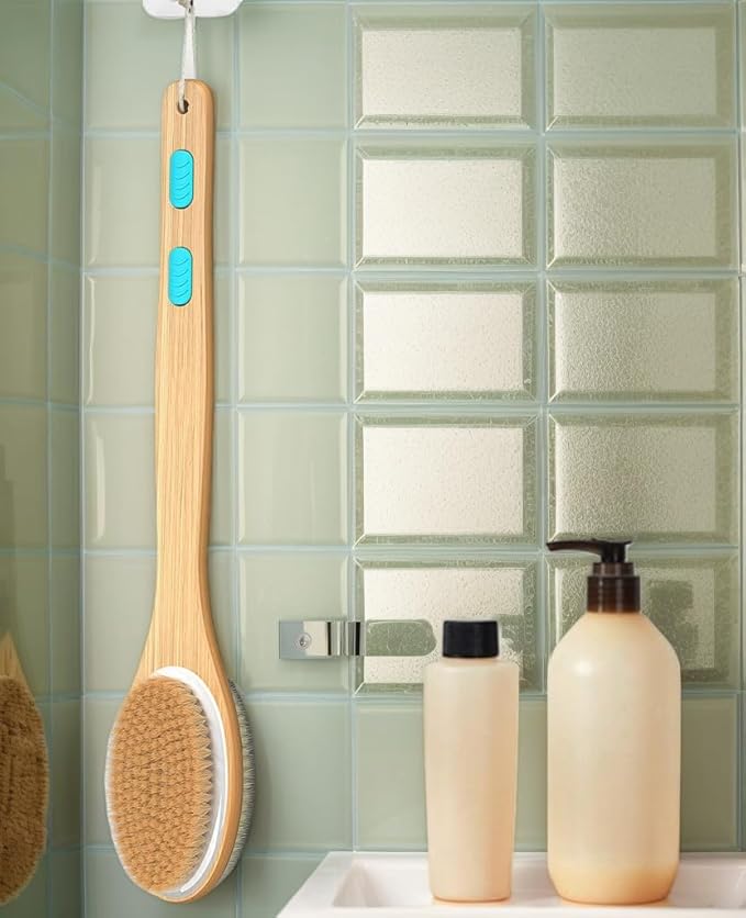 Back Scrubber for Shower, Long Handle Dual-Sided Shower Brush with Soft and Stiff Bristles, Body Exfoliator