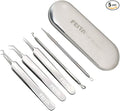 Blackhead Remover Kit - FEITA Blackhead Tweezers Removal Tool Kit Set - Acne Tweezers Pimple Comedone Extractor with Travel Case (5 Pcs)