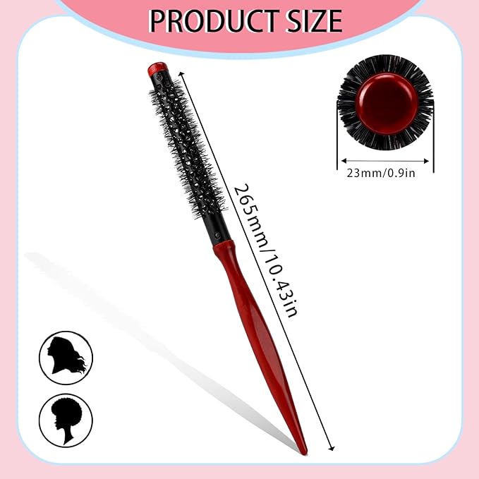 Mini Quiff Roller Brush for Blow Drying and Curling - 1/2 Inch Portable Travel Brush with Wooden Handle and Nylon Bristles for Styling Short, Fine Hair