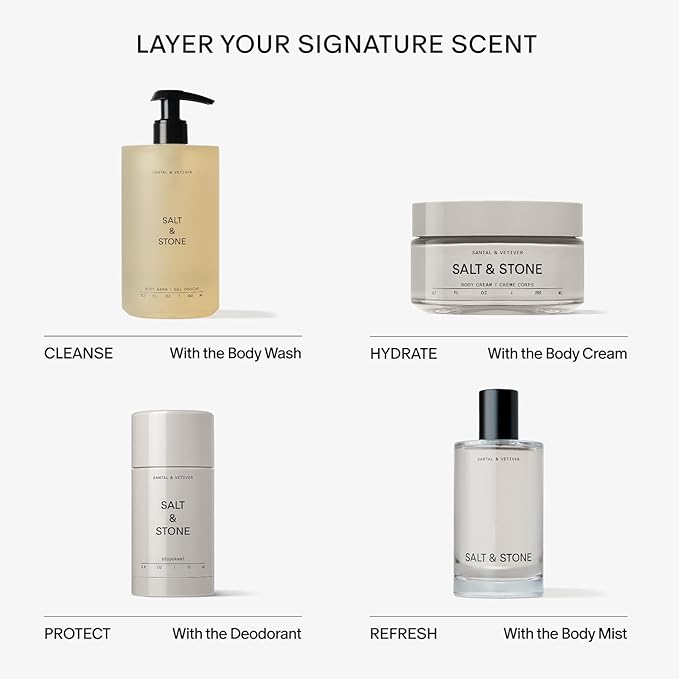 Salt & Stone Body Cream | Hydrating Formula with Seaweed Extracts, Spirulina & Squalane | Deep Hydration, Skin Barrier Support & Healthy Glow | For all Skin Types | Santal & Vetiver 6.7 fl oz