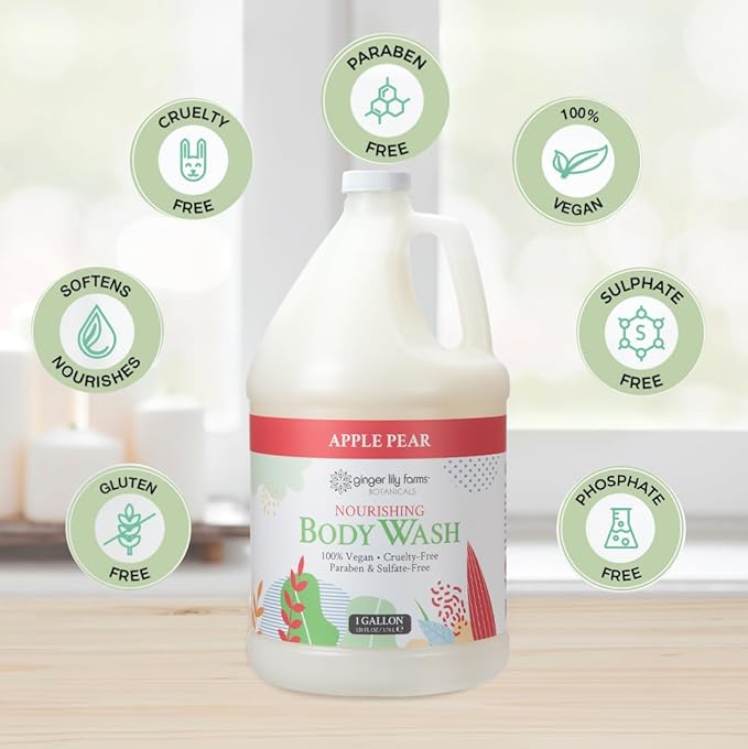 Ginger Lily Farms Botanicals Nourishing Body Wash, 100% Vegan & Cruelty-Free, Apple Pear Scent, 1 Gallon (Pack of 4)
