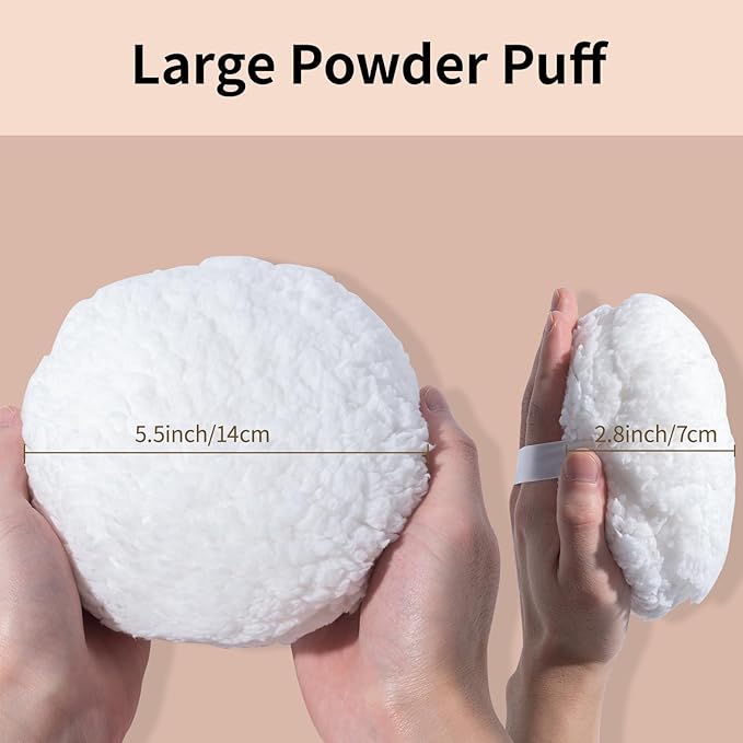 Large Body Powder Puff and Container Tin, 5.5” x 2.8” Powder Puff for Body Powder, Dusting Powder - Soft Powder Applicator Puff for Women, Reusable Empty Powder Container with Puff (White Puff & Case)