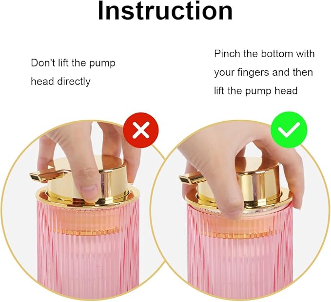 Foaming Soap Dispenser, Pink Glass Foam Hand Soap Dispenser with Gold Pump, 14 Oz Bathroom Refillable Liquid Lotion Pump Ribbed Bottle Container for Kitchen Countertop Decor, 1