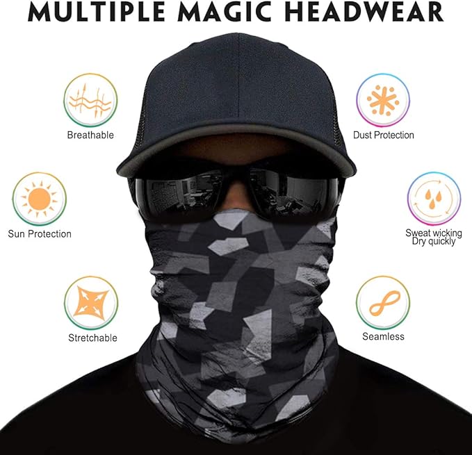Venswell Neck Gaiter Face Mask Men Women,Seamless Bandana Rave Face Cover Scarf Mask,Balaclava,Headband, Head Wrap,Headwear