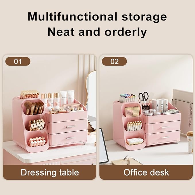 Makeup Organizer with Drawers for Vanity,Spacious Cosmetic Display Case,Perfect Storage Solution for Your Beauty Essential (ALL Pink)