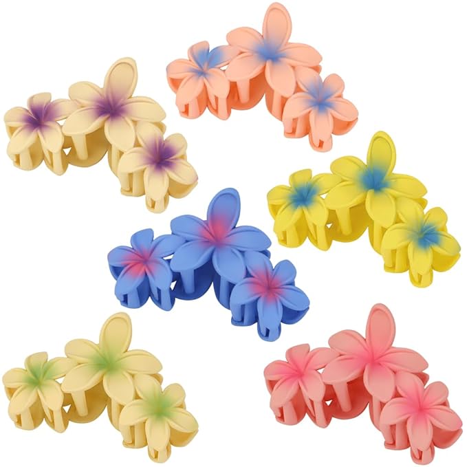Ahoney Flower Hair Clips - 6PCS Hawaiian Hibiscus Clips for Thick Hair, Beach Hair Accessories for Women and Girls (Cute Style)