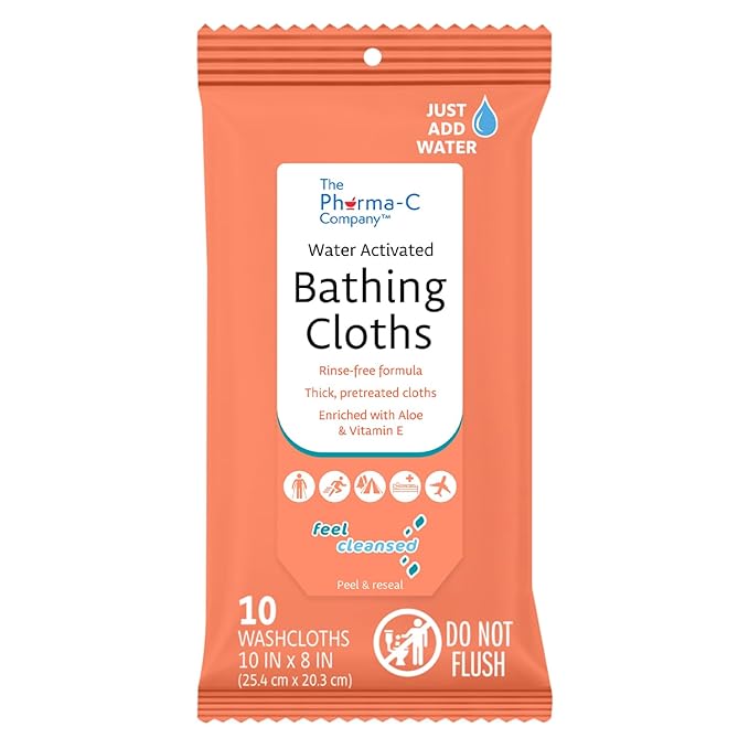 The Pharma-C Company - Water-Activated Bathing Cloths [6 pack - 10ct packs] – Rinse-Free XL Body Wipes for Adults. Pretreated Disposable Bath Wipe for Elderly, Hospice, Camping.