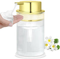NiHome 14oz Multifunctional Glass Foaming Hand Soap Dispenser with Elegant Stripe Pattern, High-Capacity Easy to Refill for Home & Commercial Use, Advanced Foam Pump & Non-Slip Base (Gold)