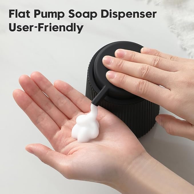 Striped Foaming Hand Soap Dispenser with Leak-Proof Pump for Bathroom and Kitchen Countertop 11oz Black