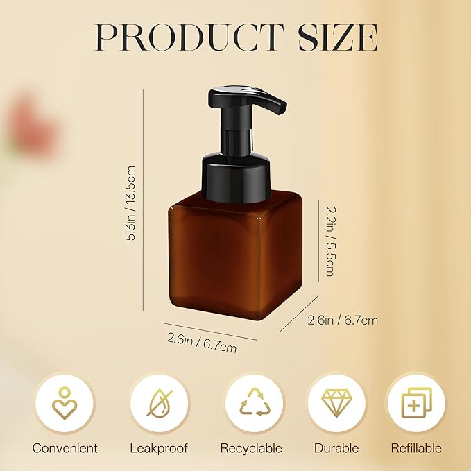 8.5 oz Foaming Soap Dispenser Plastic Foaming Pump Bottle, Refillable Dispenser with Plastic Pump, Empty Hand Bottles for Liquid Soap, Shampoo, Bathroom,Hotel,Restaurant (30, Brown)
