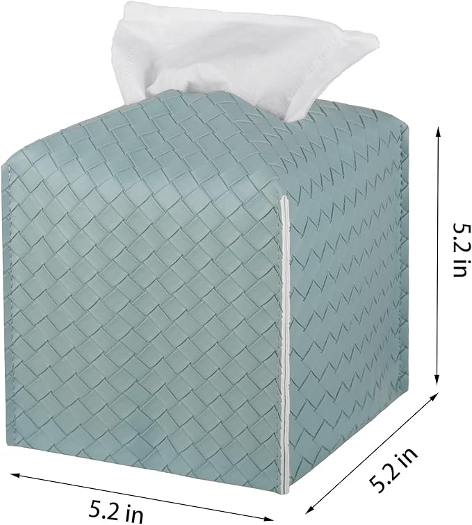 Tissue Box Cover PU Leather Tissue Holder Square Facial Tissue Case Facial Paper Organizer Dispenser for Bathroom, Vanity Countertop, Tabletop, Car, PowderBlue