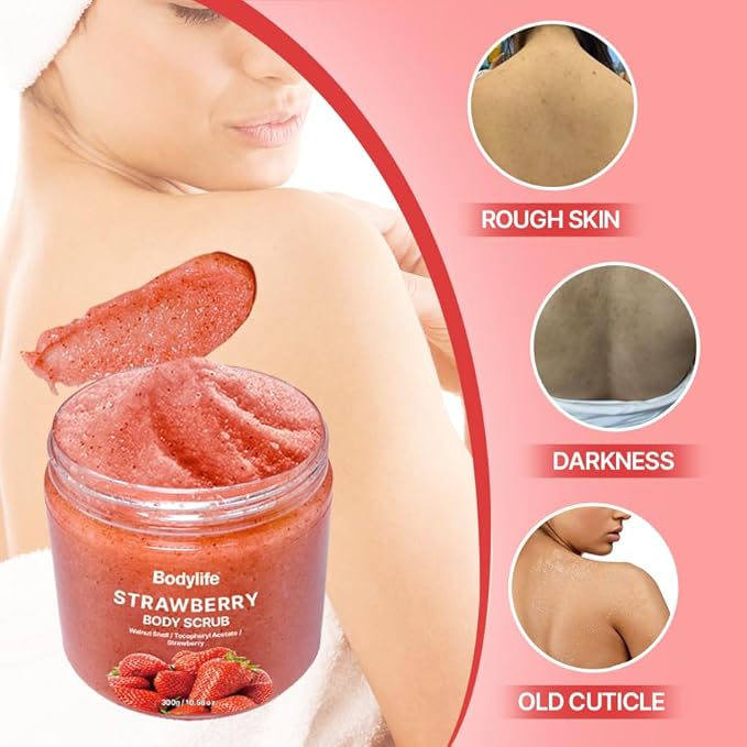 Strawberry Body Polish Removes Dead,for Dry Skin a Soft Hydrated Feel,Smoother, Softer Skin-10.58 oz