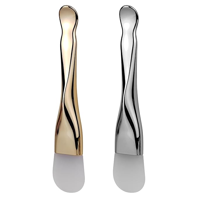 Silicone Face Mask Applicator 2 Packs Dual End Exfoliating Silicone Face Scrubber Soft Makeup Beauty Brush Tools for Clay, Cream, Gel, and Mud Facial Masks (Gold&Silver)