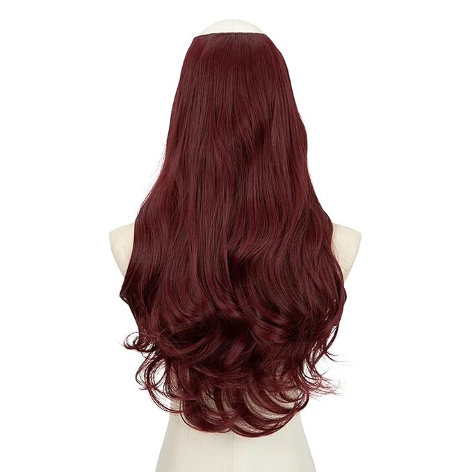 SARLA Burgundy Clip in U Part Hair Extensions Synthetic Long Wavy Curly Thick Full Head Hairpiece for Women Wine Red 24 Inch