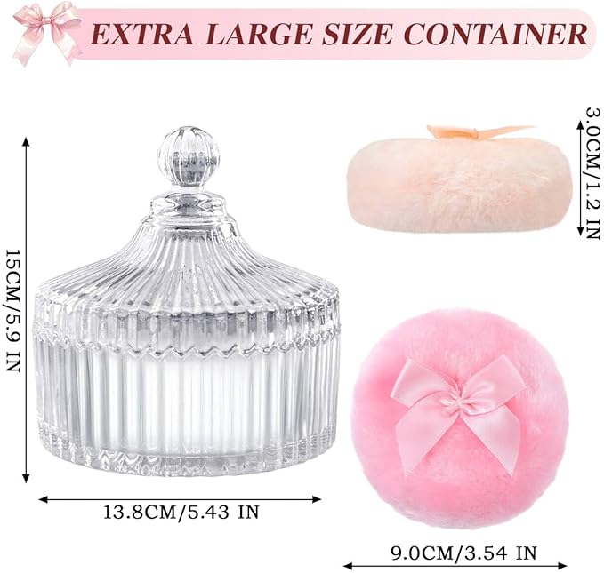 5 Pcs Extra Large Body Powder Puff and Container Set – 5.43" Oversize Crystal Powder Container | 3.54" Ultra-Soft Velour Puff, Washable & Reusable, Ideal for Face/Body Glitter & Wet/Dry Makeup
