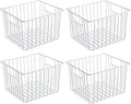 SANNO Freezer Wire Storage Organizer Basket, Refrigerator Storage Baskets Bins Organizer with Built-in Handles for Cabinets, Pantry, Closets, Bedrooms 4 Pack 11"x10"x 7" White
