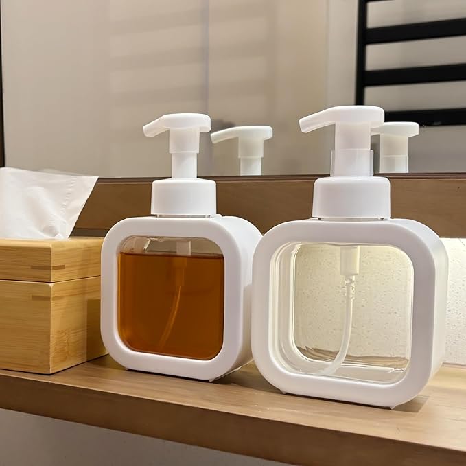Foaming Soap Dispenser, 2 Pack 300ml (10oz) Plastic Refillable Foaming Hand Soap Dispenser with 16 Pcs Waterproof Labels, Foam Pump Bottle for Bathroom and Kitchen (White)