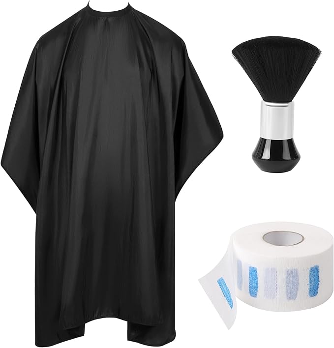 hair cutting cape set, salon barber cape with duster brush and disposable barber neck strip Salon Barber Cape for Men, Women