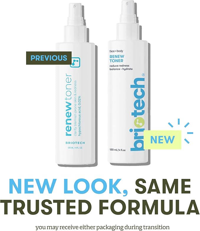 BRIOTECH Renew Toner, Hypochlorous Acid Spray, Minimize Appearance of Blemishes, Soothing Facial Mist for Sensitive Skin, Calm Redness & Bumps, Vegan, 2 fl oz Travel Size (2 Pack)