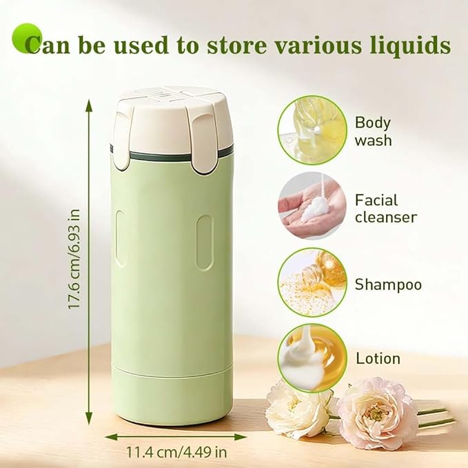HISKI 4 in 1 Travel Bottles for Toiletries,Portable Travel Toiletries Bottle Set, Portable Containers for Shampoo Lotion Conditioner Cream Transparent with Scale and Label (Green-1)