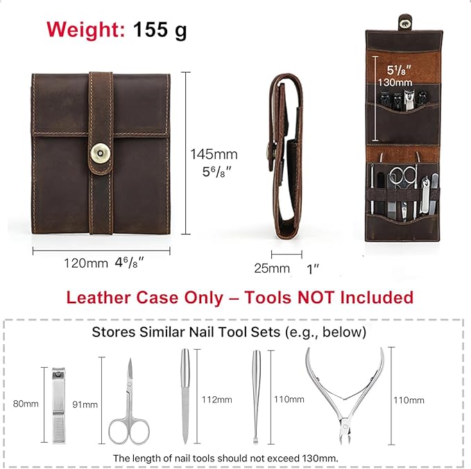 CONTACTS Full Grain Leather Empty Manicure Kit Case for Men Travel Nail Clipper Pouch Small Personal Care Tools Pouch By Handmade (Case Only)