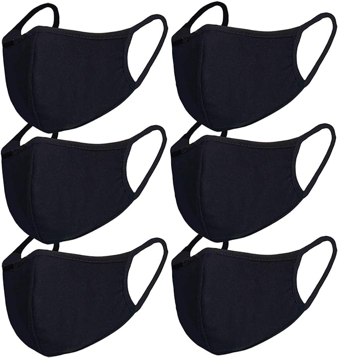 6pcs/Pack Black Mask Windproof Dustproof Masks Breathable Reusable Washed for Outdoor Sport Half Face Earloop Cotton Masks