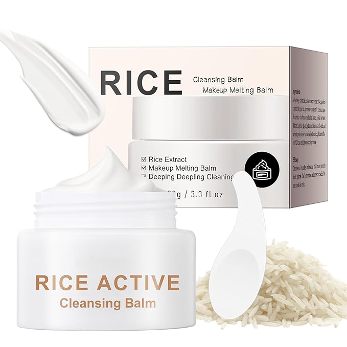 Makeup Remover Cleansing Balm, Deep Cleansing Remover Melting Balm, Hydrating Facial Cleanser with Rice, Melt Stubborn Waterproof Make Up, Mascara, Lips, Face, Eye Liner - Vegan Skincare