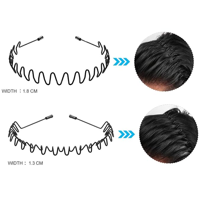 Zig Zag & Wave Metal Headband Set – High & Low Profile Textured Hair Bands | For Thick/Long & Fine/Short Hair | for Yoga Skincare Sport & Daily Use Complete Hair Accessory Gifts