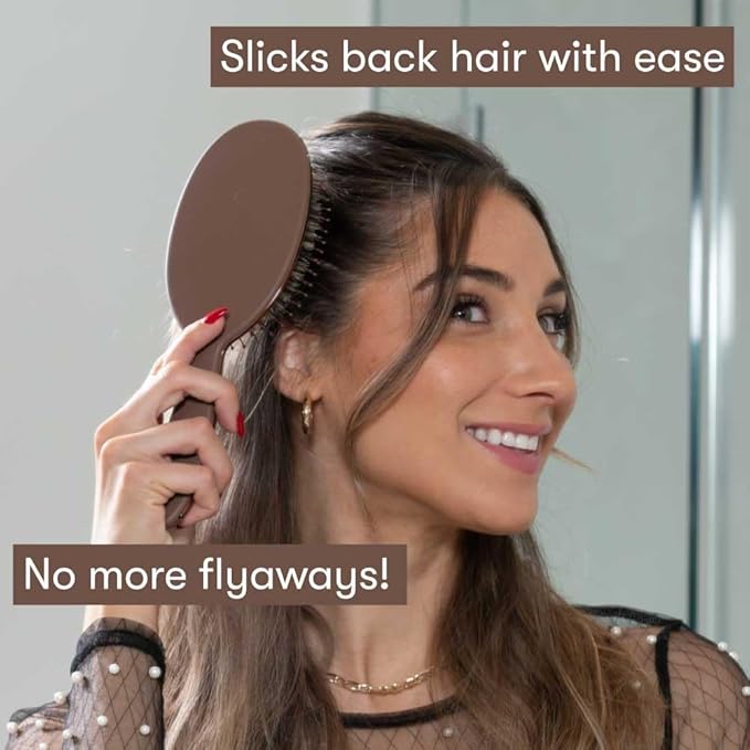 FRAMAR Soft Boar Bristle Hair Brush For Women – Boars Hair Brush For Women, Boar Brush For Fine Hair, Hairbrush For Fine Hair, Soft Bristle Brush For Slick Back, Volume and Shine - Chocolate