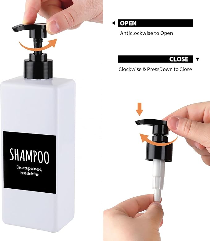 Shampoo and Shower Soap Dispenser - Shower Soap Dispenser -16.9 Fluid Ounce Set, 3 Plastic Bottles - Black Pump - Conditioner Dispenser, Suitable for Bathroom and Kitchen Soap Dispensers
