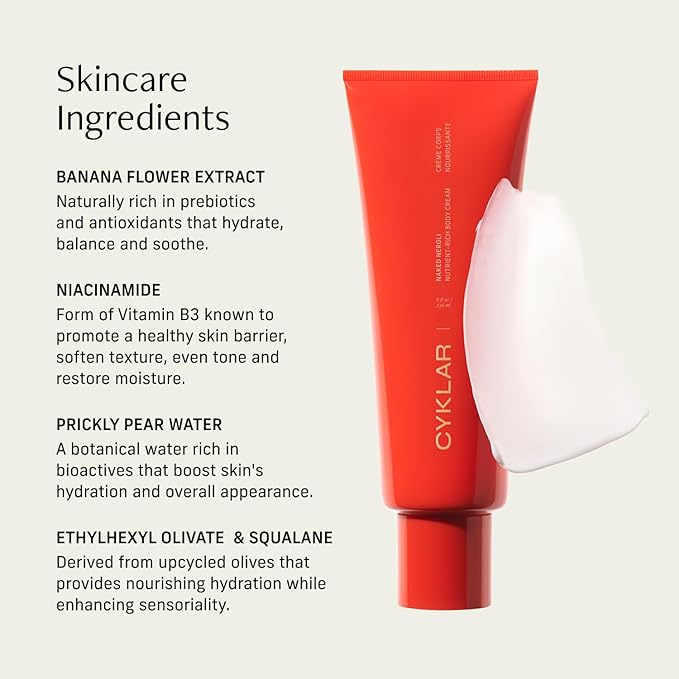 CYKLAR Nutrient Rich Body Cream – Non-Greasy Lotion for 48-Hr Moisture – Squalane, Niacinamide & Banana Flower for Hydration & Skin Barrier Support – Dry Skin Moisturizer 8oz – Naked Neroli