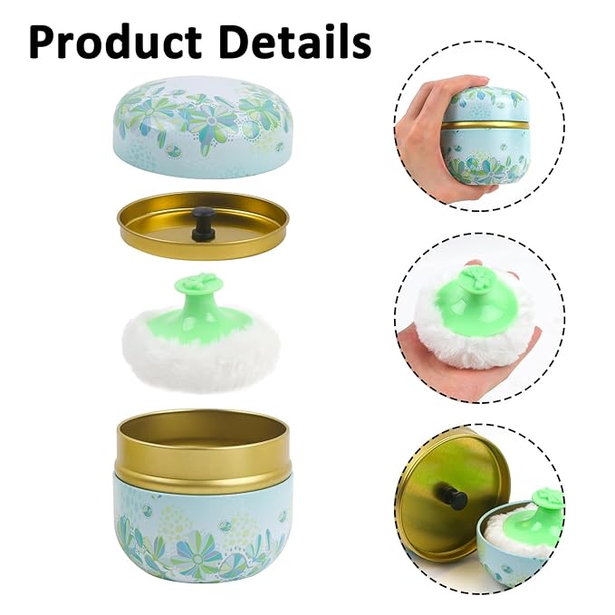 2 Pcs Body Powder Puff and Container Large with Powder Puffs Empty Bath Dusting Box for Women Light Yellow & Light Blue