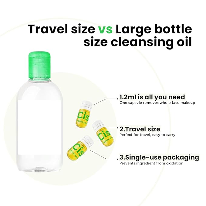 Natural Cleansing Oil – mini portable makeup remover oil, Nourishing and Gentle for Sensitive Skin and All Skin Types, Travel-Friendly, 2ml x 20 Capsules