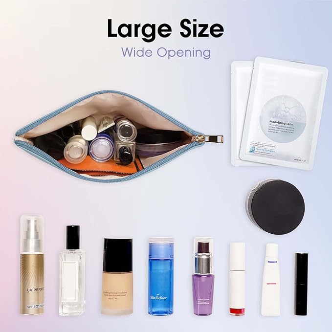 Wandering Nature Makeup Bag Small Cosmetic Bag for Purse 2 Pack Small Make Up Pouch Vegan Leather Cute Travel Pouch with Zipper for Women, Blue