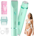 Bikini Trimmer for Women, Dual-Ended Electric Razor Personal Shaver for Bikini Line & Pubic Hair, Waterproof USB-C Rechargeable Body & Face Trimmer for Underarms & Legs (Mint Green)
