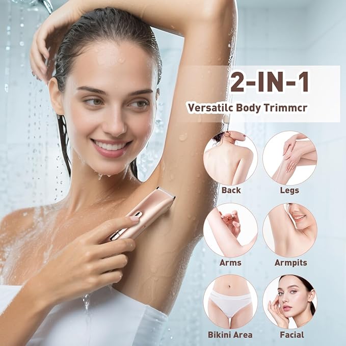 Bikini Trimmer for Women,2 in 1 Womens Electric Razors,Dual Head Shaver for Women Lady Facial Pubic Legs Private Area Body Hair,IPX7 Waterproof Wet & Dry