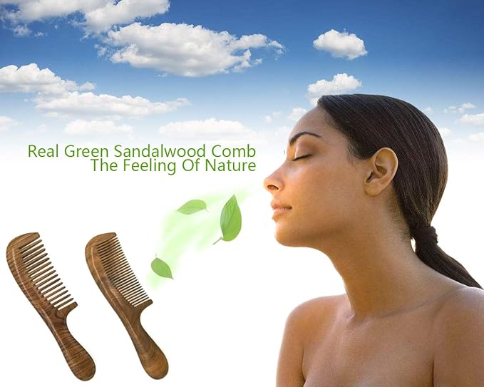 Hair Comb Wooden Wide Tooth Comb for Curly Hair Detangling Green Sandalwood Comb