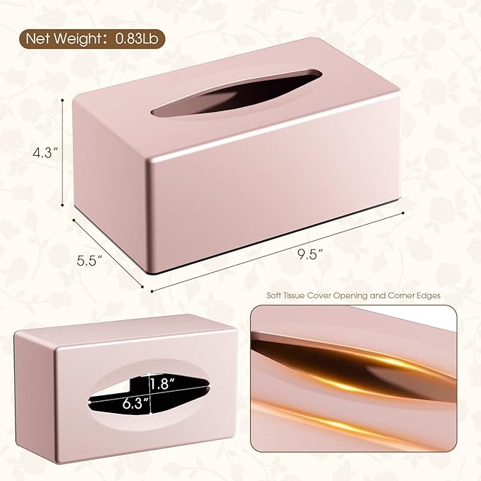 Tissue Box Cover, Rectangular Facial Tissue Holder with Bottom, Decorative Storage Box for Bathroom Vanity, Toilet Tank, Car, Dressers, Night Stand, Rv, Parlors and Offices - Pink
