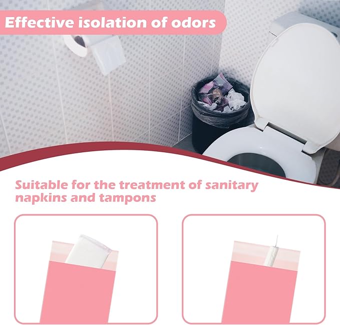 200 Pcs Pink Sanitary Napkin Disposal Bags,Sealable Tampon Disposal Bags, Prevents Odours Thickened Size Feminine Hygiene Bag for Sanitary Napkins and Pads,Disposable Tampon