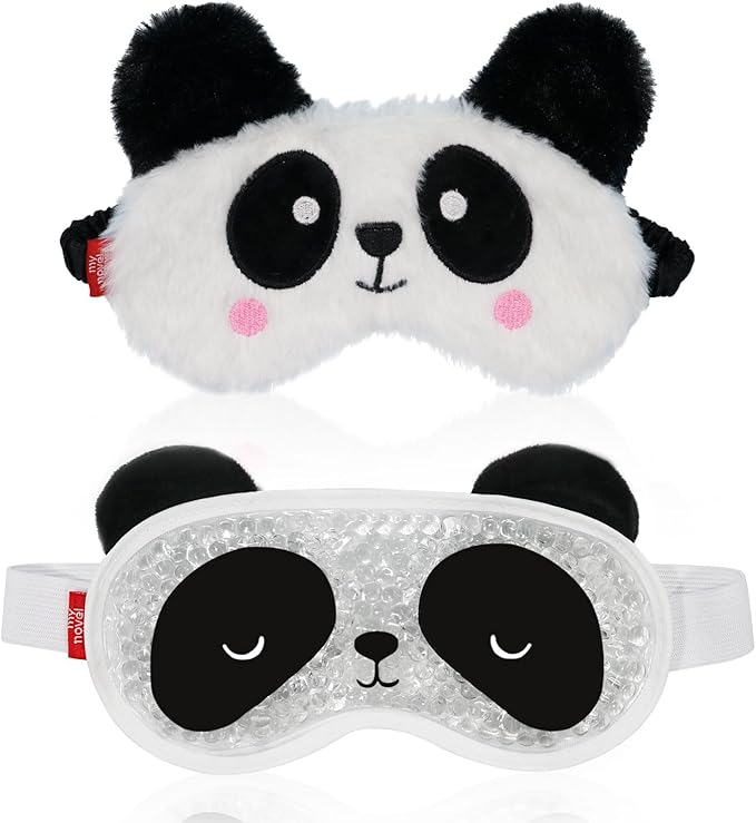 Cooling Eye Mask and Plush Sleep Mask for Woman 2PCS, Cute Animal Sleeping Mask Soft Blindfold Cold Warm Eye Compress Gifting for Home Spa, Office, Morning Refreshment, Travel