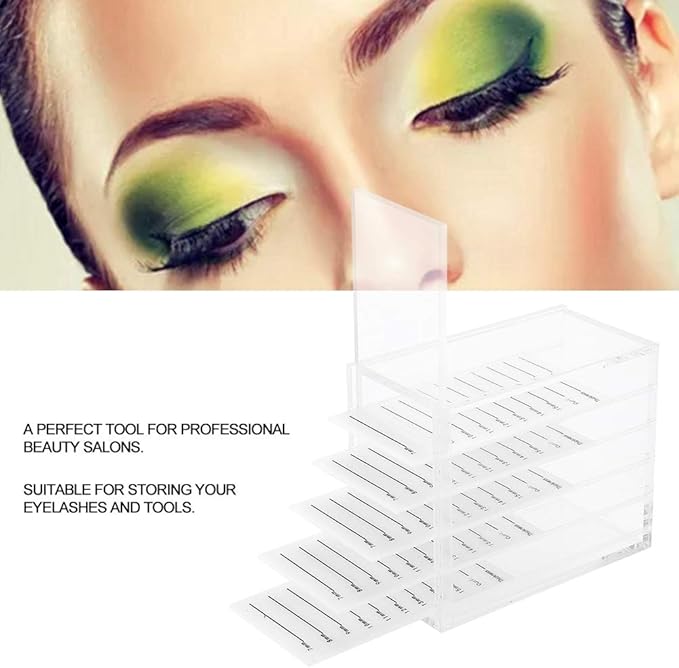 Eyelash Case Acrylic Storage Makeup Organizer, 5 Drawer Fake Eyelash Extensions Display Stand False Eye Lash Storage Box Glue Pallet Holder, Dustproof Clear