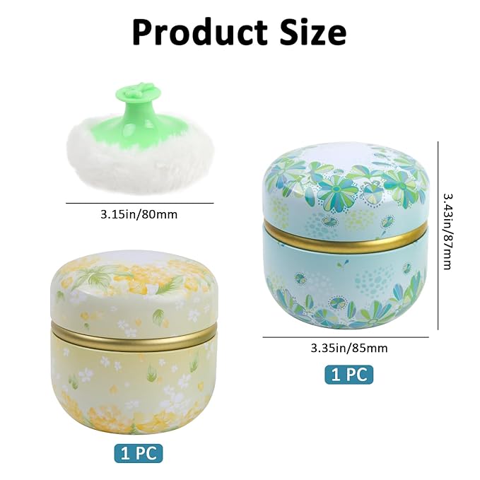 2 Pcs Body Powder Puff and Container Large with Powder Puffs Empty Bath Dusting Box for Women Light Yellow & Light Blue