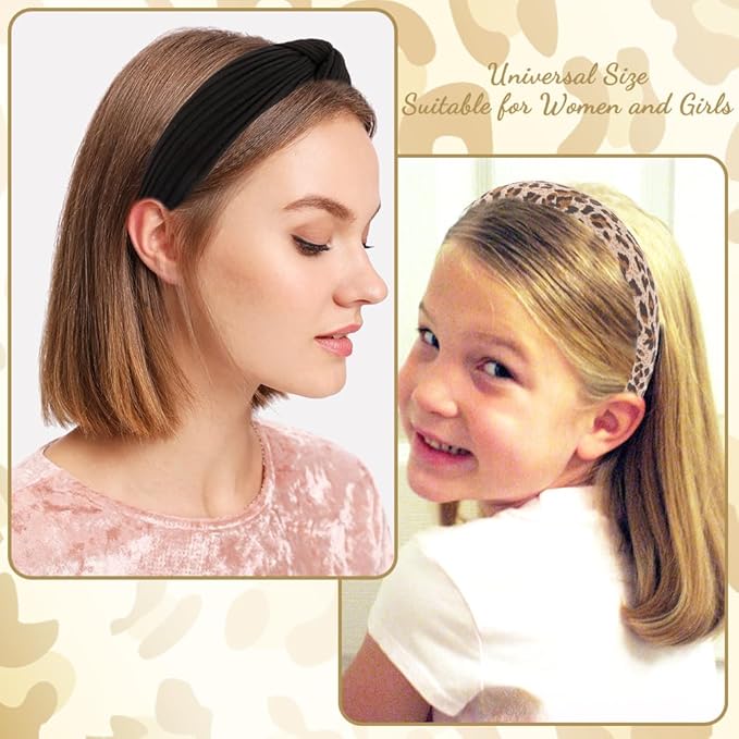 AHONEY 7 Pack Black Headbands for Women Cheetah Print Leopard Headbands Non Slip Leather Hairbands Fashion Hair Accessories Multi-style Headband Pack Diademas Para Mujer